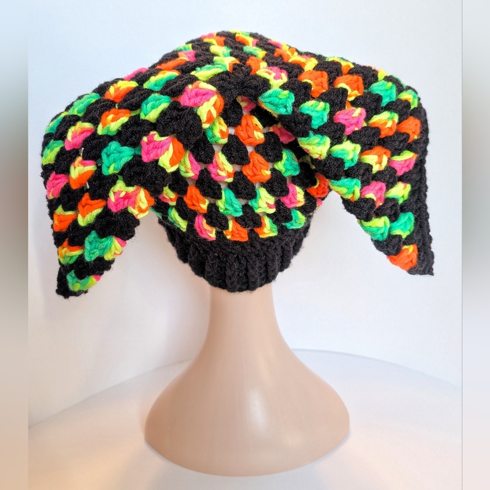 NEW, Crochet Jester or rabbit ear hat, handmade